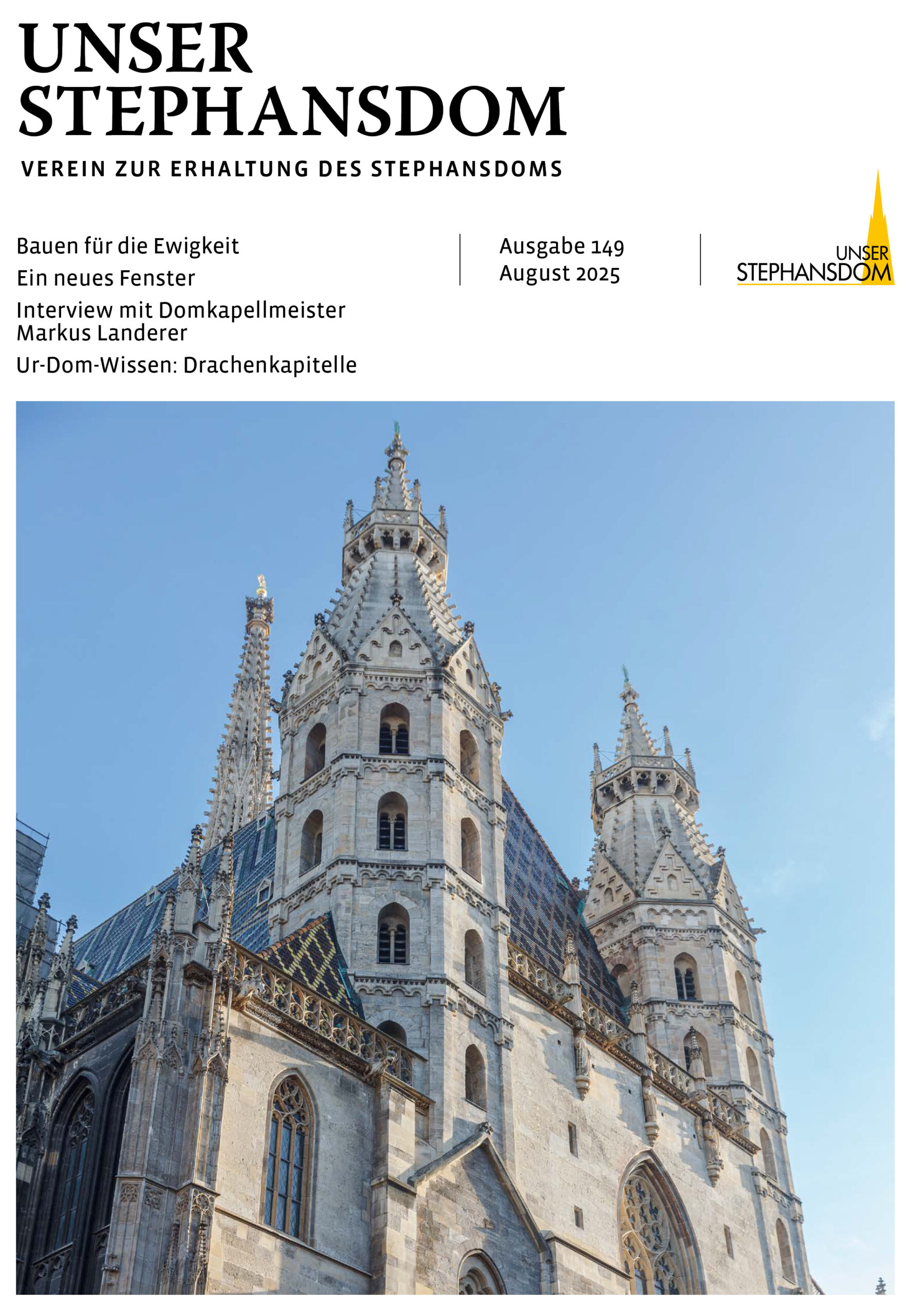 Vereinszeitung Unser Stephansdom 148, Cover, Zu sehen sind die Haidentürme und Westseite des Stephansdoms